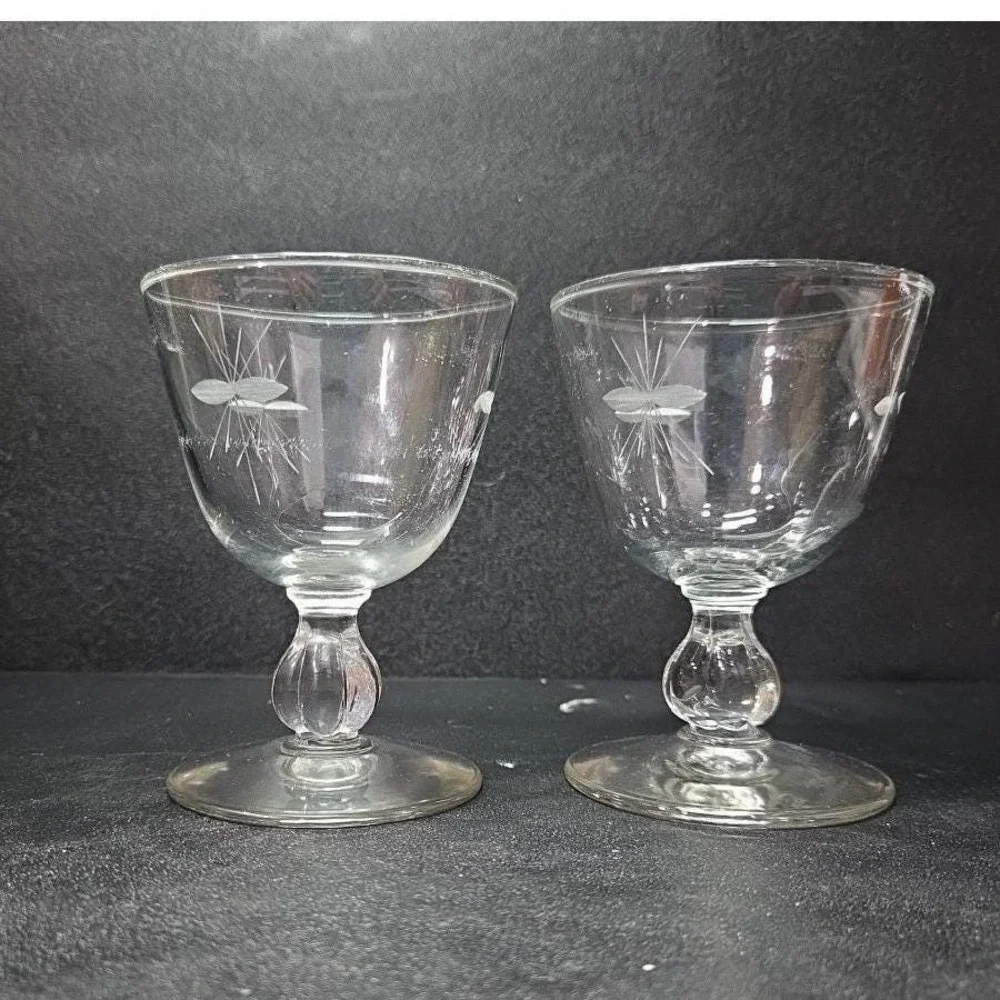 Libbey Rock Sharpe Starglow Cocktail Goblets, Set Of 2,‎ Etched Glassware, #8900